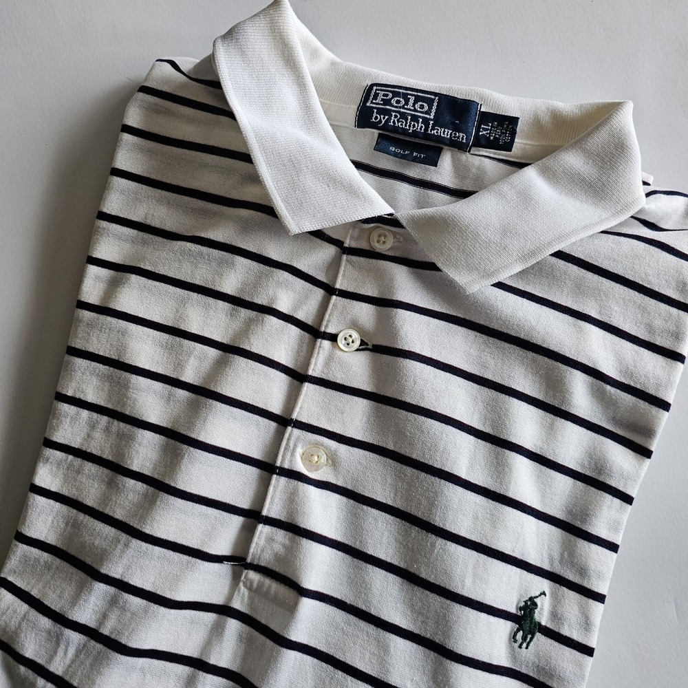 Polo Ralph Lauren Polo Shirt Mens XL Blue Striped Pony Golf Fit Cotton Preppy